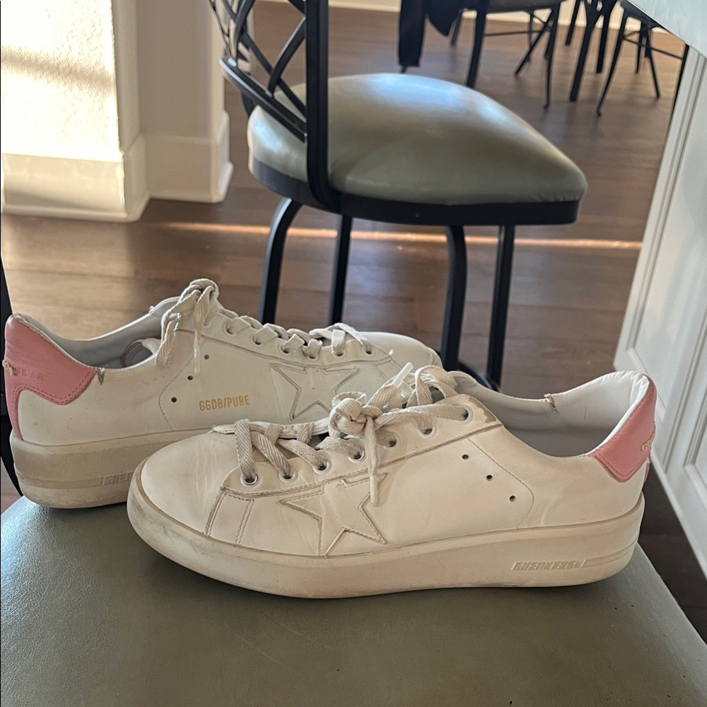 Golden Goose White Sneakers with Pink Heel Tab